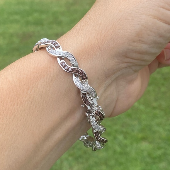 Danbury Mint Sterling Silver bracelet w/ mocha & clear simulated diamonds - Picture 15 of 16